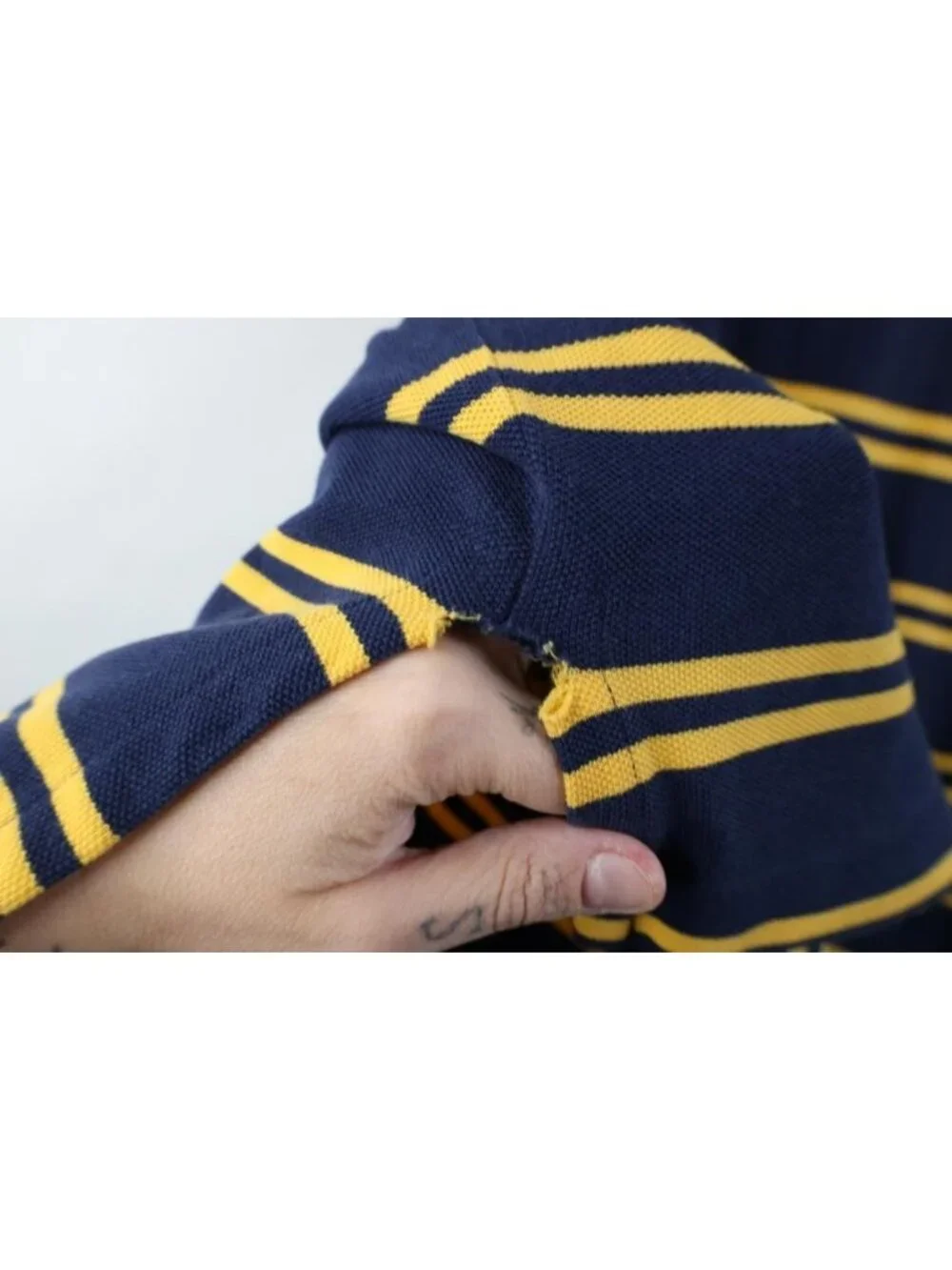 Vintage 90s Ralph Lauren Mens XL Faded Striped Color Block Knit Golf Polo Shirt